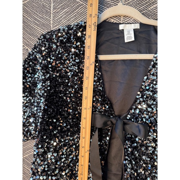 H&M Black Sequin Cropped Jacket & Mini Skirt Set Party Outfit Medium - Picture 4 of 7
